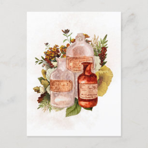 Carte Postale Bouteilles Vintage Halloween Fleurs d'Automne
