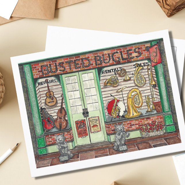 Carte Postale Boutique de musique de musique de bande aquarelle (Créateur téléchargé)