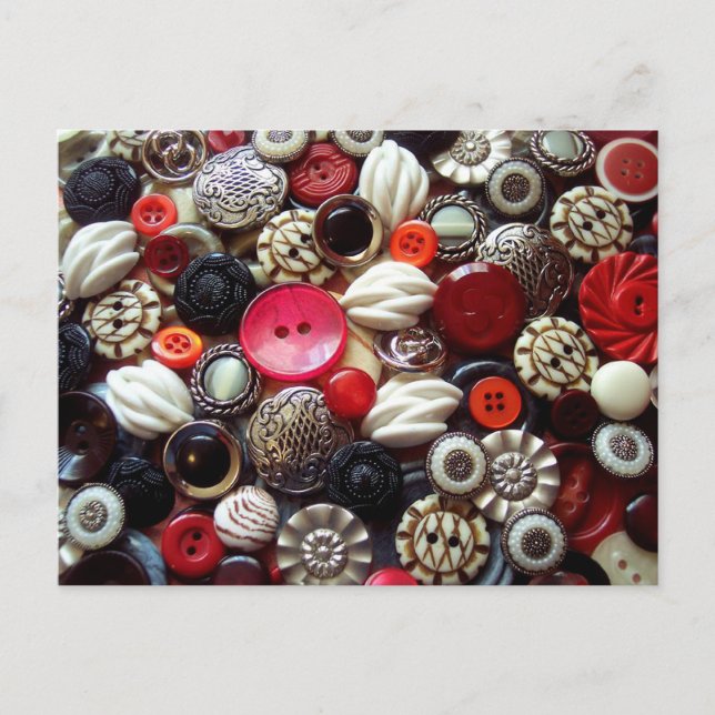 Carte Postale Bouton rouge noir et argent Collage (Devant)
