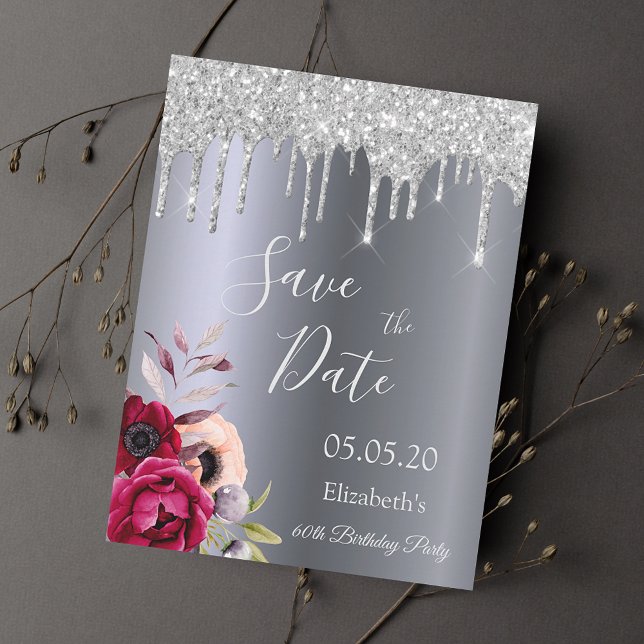 Carte Postale Boutons de parties scintillant argent 60e annivers (Créateur téléchargé)