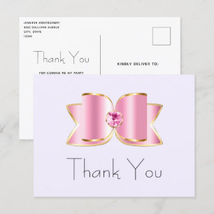 Carte Postale Bow en verre rose avec Merci en pierre angulaire