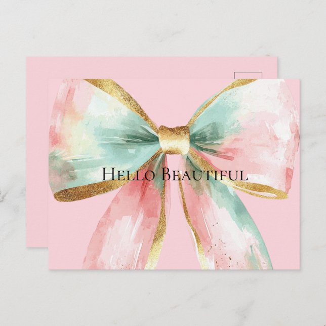 Carte Postale Bow Gold Blush Pink Mint Warm Warm (Devant / Derrière)