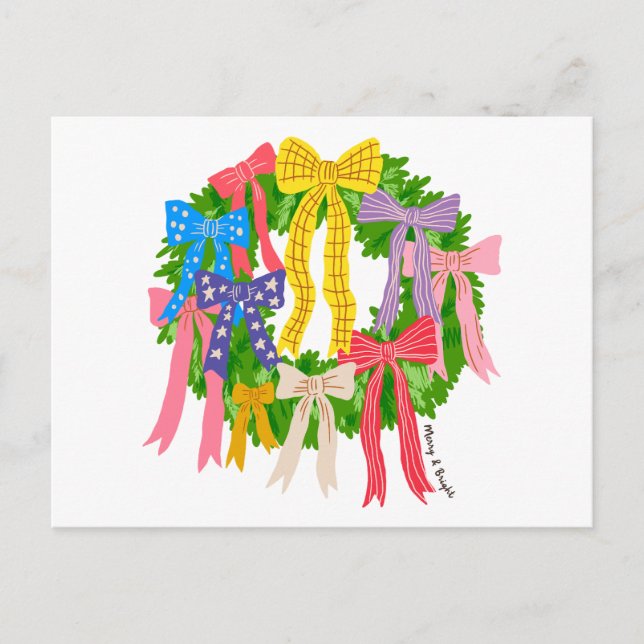 Carte Postale Bow Merry And Bright Christmas  (Devant)