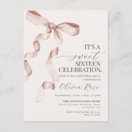Carte Postale Bow Sweet sixteen Beige Anniversaire Fête Invitati