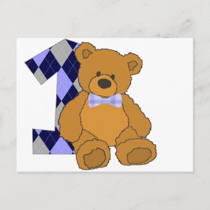Carte Postale Bow Tie Teddy Bear with Number 1
