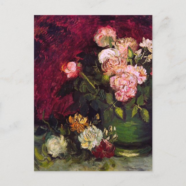 Carte Postale Bowl avec Peonies & Roses Van Gogh Art (Devant)