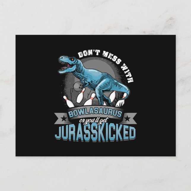 Carte Postale Bowlasaurus Dinosaur Bowling Bowler Strike Cadeau (Devant)