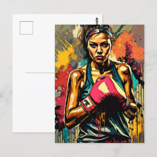 Carte Postale Boxe Femme Moderne Fighter Arts Martiaux Portrait
