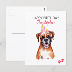 Carte Postale Boxer Dog Personnalisé Joyeux Anniversaire