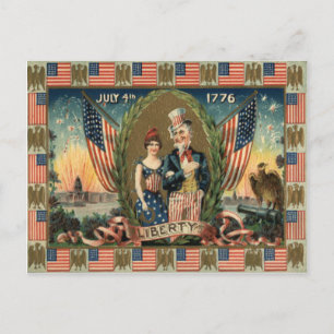 Carte Postale Boy Firecracker Fireworks US Drapeau