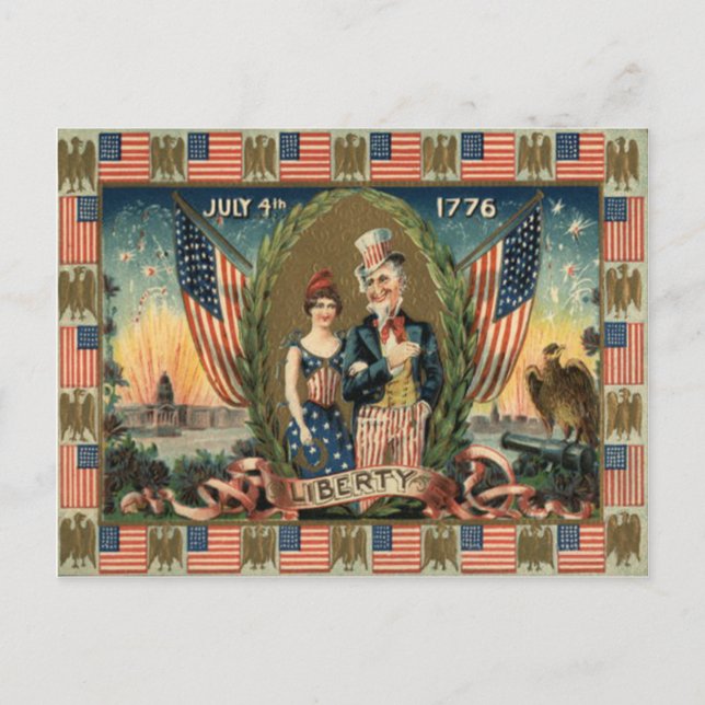 Carte Postale Boy Firecracker Fireworks US Drapeau (Devant)