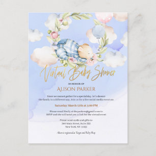 Carte Postale Boy Teddy Bear Woodland Baby shower virtuel Invita