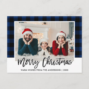 Carte Postale Bracelet Script bleu Plaid Famille Photo Noël
