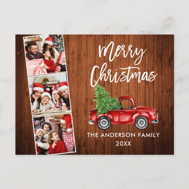 Carte Postale Bracelet Script Noël Camion Rouge Bois 3 Photo (Devant)