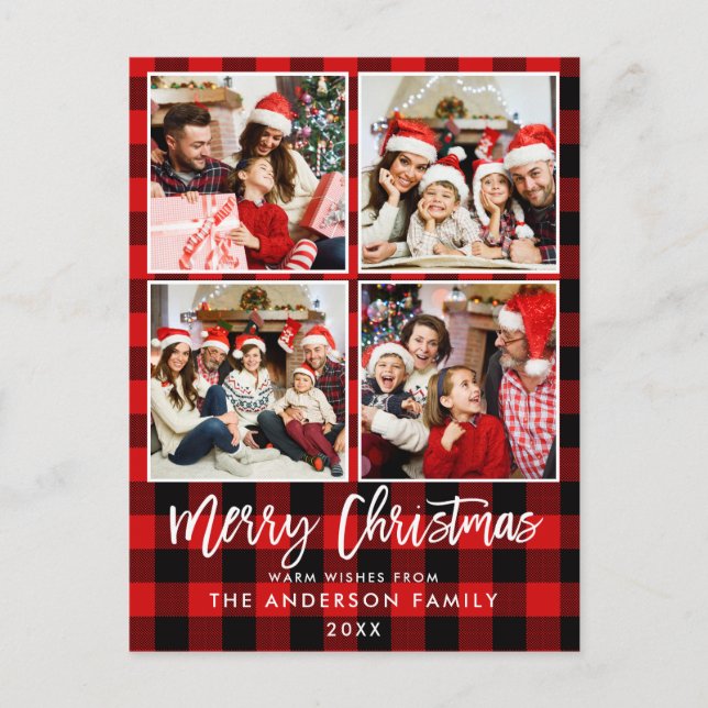 Carte Postale Bracelet Script Red Plaid Family 4 Photo Noël (Devant)