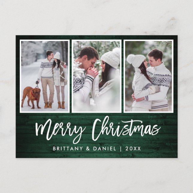 Carte Postale Bracelet Script Rustique Vert Bois Noël 3 Photo (Devant)