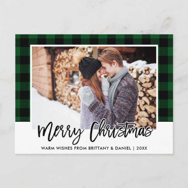Carte Postale Bracelet Script Vert Plaid Couple photo Noël (Devant)