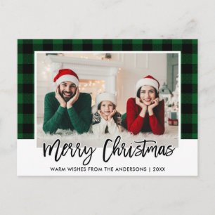 Carte Postale Bracelet Script Vert Plaid Famille Photo Noël