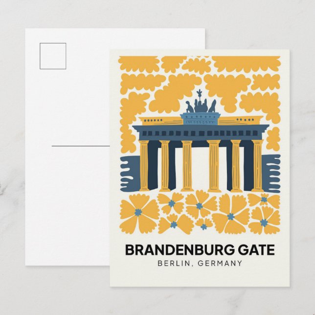 Carte Postale Bradenburg Gate Berlin Voyage abstrait art floral (Devant / Derrière)