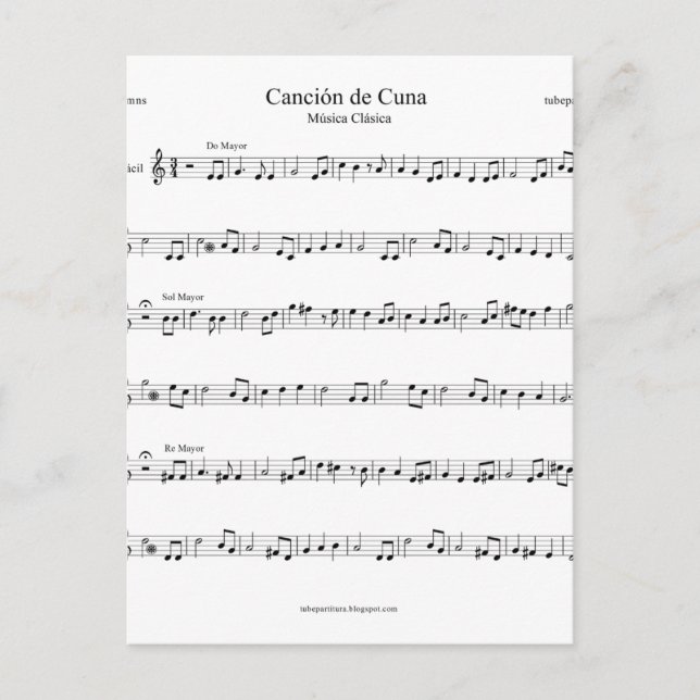 Carte Postale Brahms Lullaby Sheet Music (Devant)