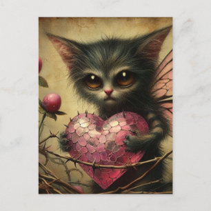 Carte Postale Brambles Coeur rose Fée Chat