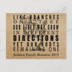 Carte Postale Branches Arbre Famille Réunion Invitation Burlap