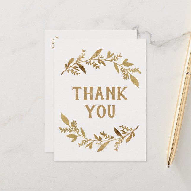 Carte Postale Branches courbes | Merci or (Devant/Arrière en situation)