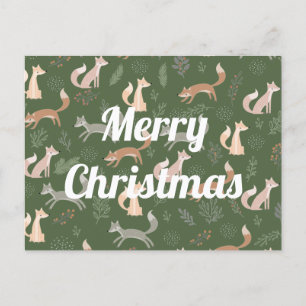 Carte Postale Branches d'hiver Fox sans joint et Motif Feuille