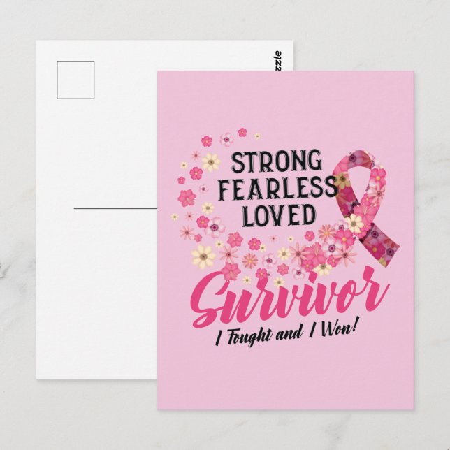 Carte Postale Breast Cancer Survivor Strong Fearless Loved (Devant / Derrière)