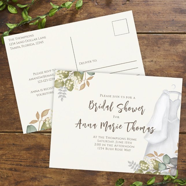 Carte Postale Bridal Shower Autumn Leaves Wedding Dress Elegant (Créateur téléchargé)