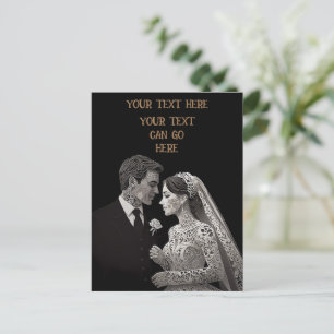 Carte Postale Bride & Groom Delicate blanc sur noir