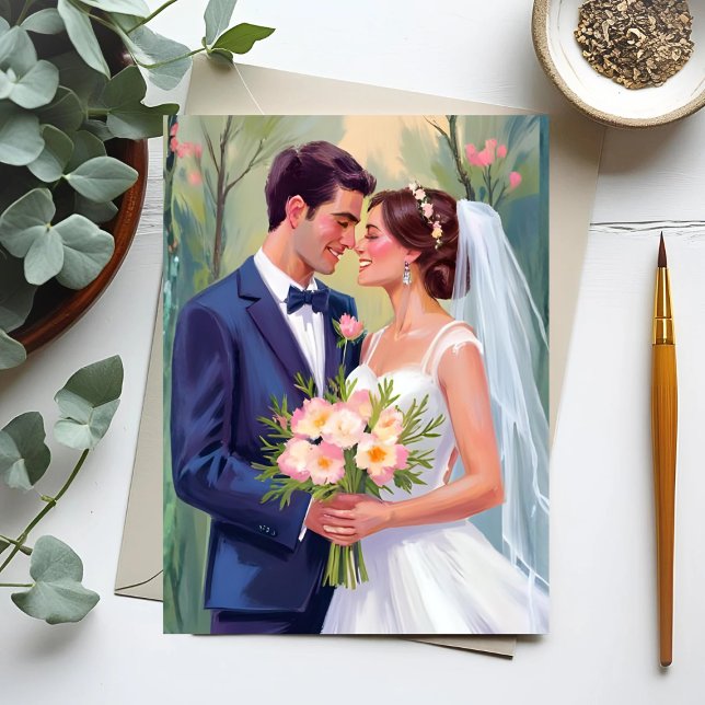 Carte Postale Bride & Groom | Wedding Newlyweds Watercolor (Créateur téléchargé)