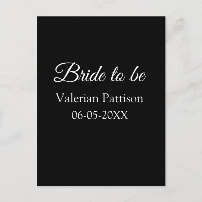 Carte Postale Bride to be name date black white bridal shower we (Devant)