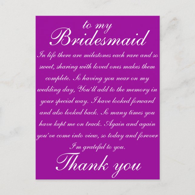 Carte Postale Bridesmaid Merci (Devant)