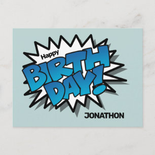 Carte Postale Bright Blue Comic Text - Joyeux anniversaire