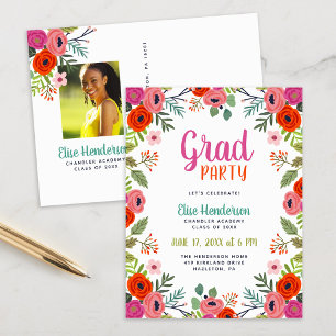 Carte Postale Bright Floral Photo Graduation Party Invitation