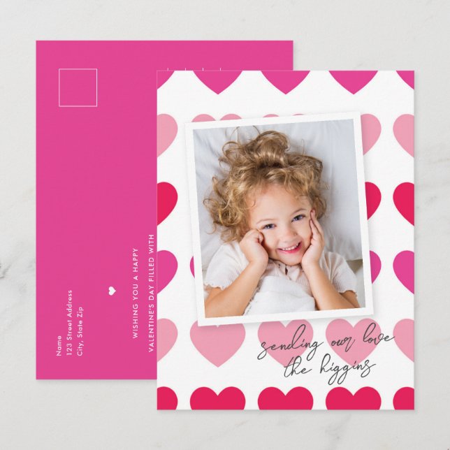 Carte Postale Bright Pink Hearts Budget Photo Saint-Valentin (Devant / Derrière)
