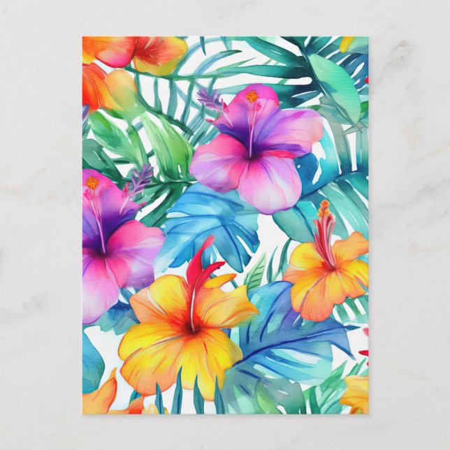Carte Postale Bright Tropical Floral Motif sans couture (Devant)