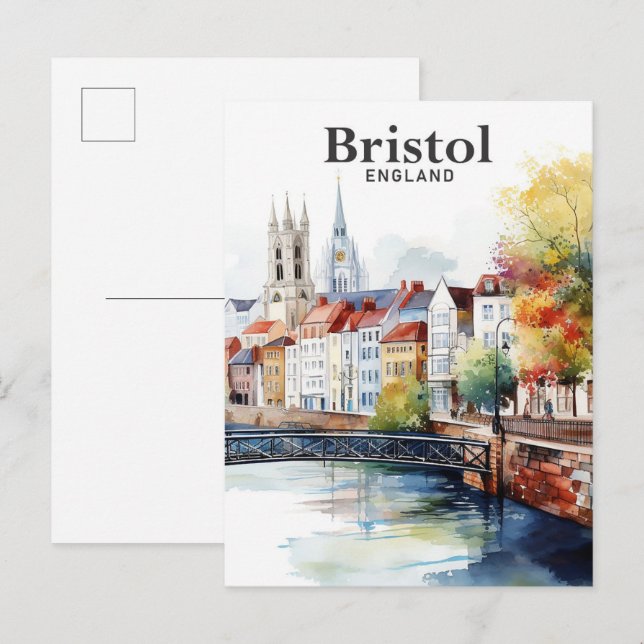 Carte Postale Bristol Angleterre Aquarelle Peinture Voyage (Devant / Derrière)