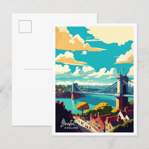 Carte Postale Bristol England Art Travel illustration Vintage