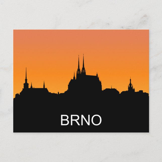 Carte Postale Brno silhouette, illustration du coucher de soleil (Devant)