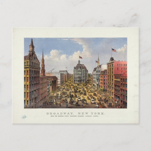 Carte Postale Broadway, New York par Currier & Ives (1875) (Devant)