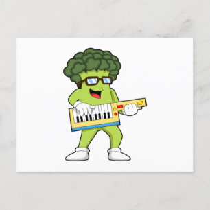 Carte Postale Broccoli Végétalien à la Musique avec Guitare