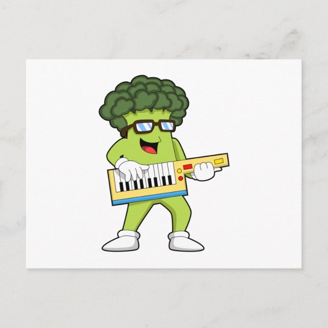 Carte Postale Brocolis végan à la musique avec guitare (Devant)
