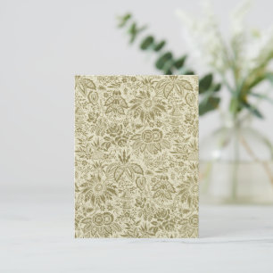 Carte Postale Brodé botanique motif floral toile de Jouy vert sa
