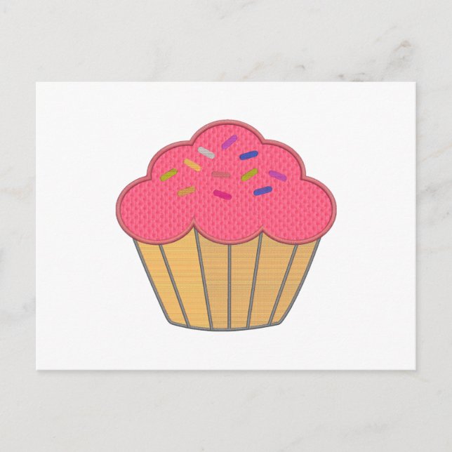 Carte Postale Broderie Faux Cupcake fraise Imprimer (Devant)