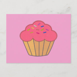Carte Postale Broderie Faux Cupcake fraise Imprimer
