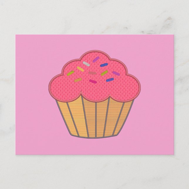 Carte Postale Broderie Faux Cupcake fraise Imprimer (Devant)