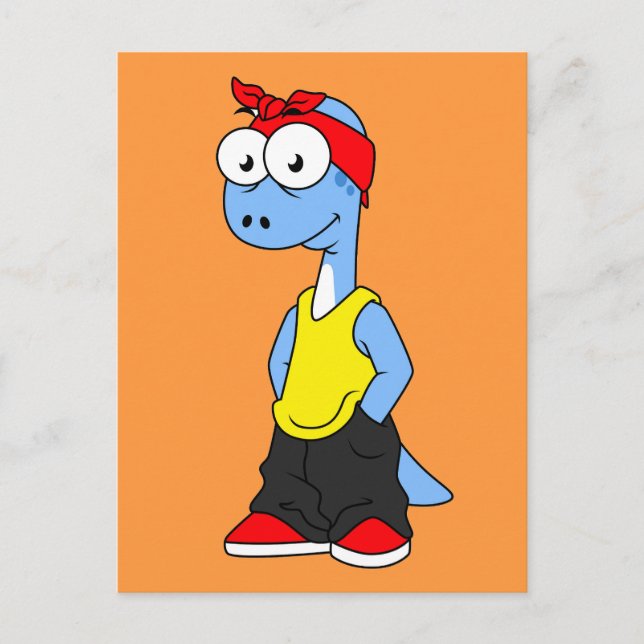 Carte Postale Brontosaurus habillé en vêtements Hip Hop. (Devant)