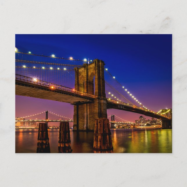 Carte Postale Brooklyn Bridge, New York à la nuit (Devant)